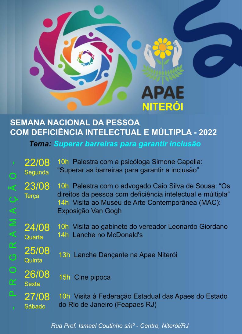 Programação da Apae Niterói em 2022